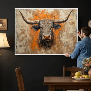 Abstract Cow Longhorn Bull Wall Art Canvas Print - Rustic