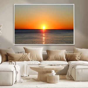 Golden Horizon Sunset Over Ocean Wall Art Canvas Print –