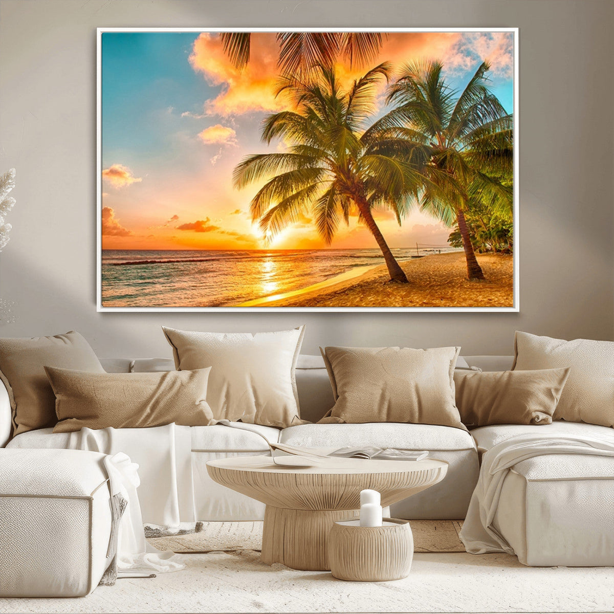 Tropical Sunset Beach Canvas Wall Art Print – Vibrant Palm