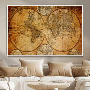 Vintage World Map Canvas Print – Antique Push Pin Travel