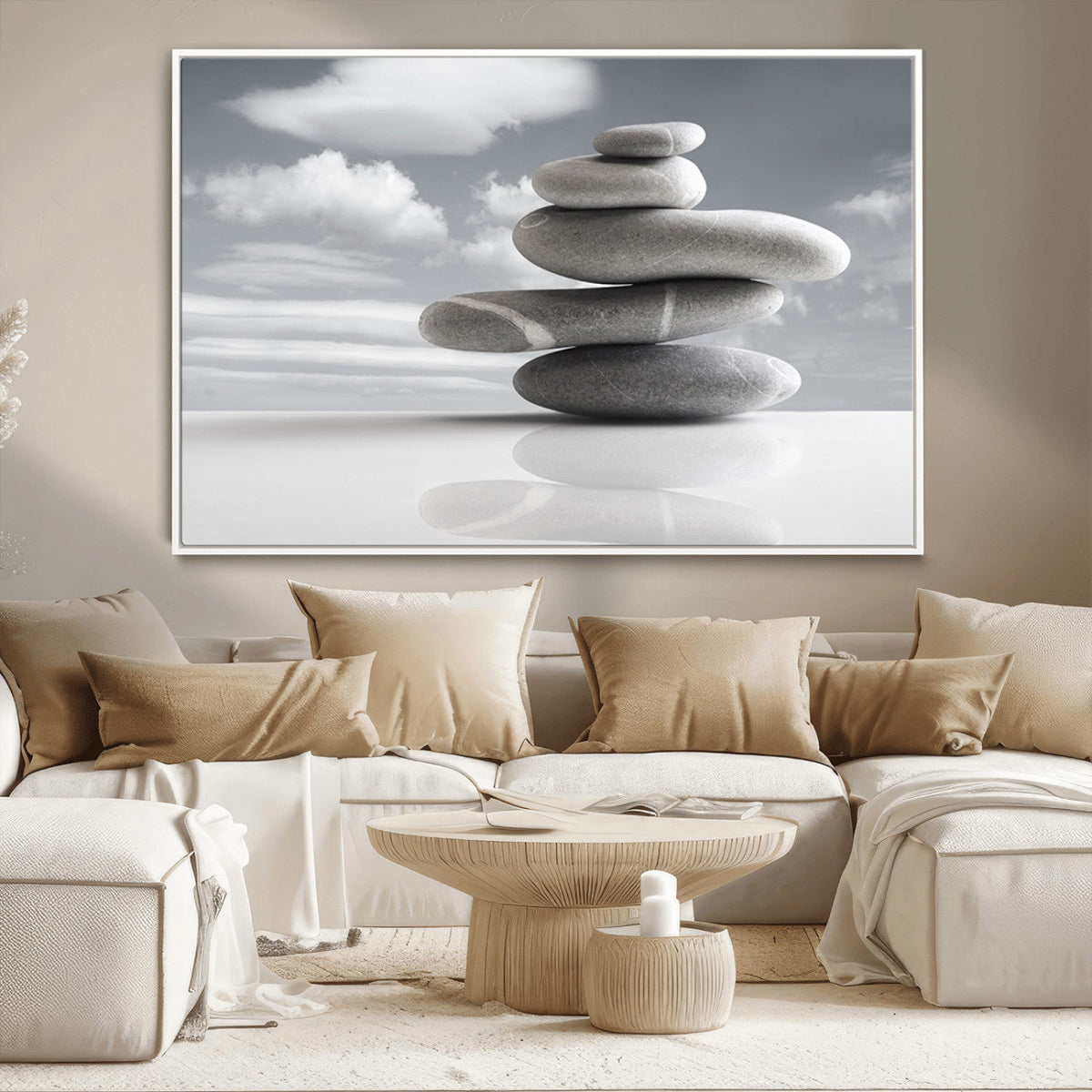 Still Life Black and White Zen Stones Wall Art Canvas,