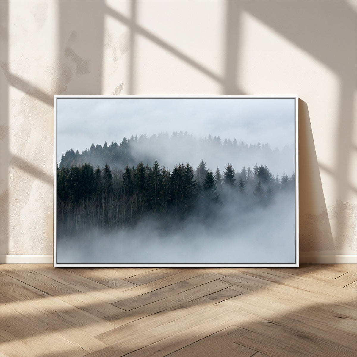 Autumn and Misty Trees in the Forest Wall Art Canvas Print,