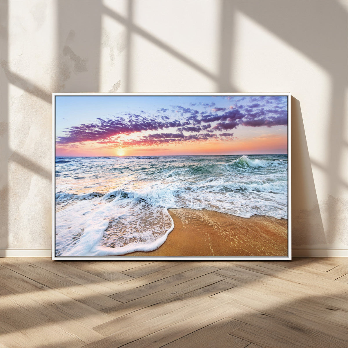 Coastal Sunset Art Beach Canvas Wall Art Print | Ocean Waves