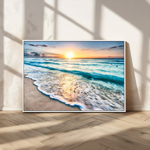 Sunset Beach Waves Canvas Wall Art – 5-Panel Ocean Sunset
