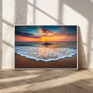 Sunset Beach Canvas Wall Art – Colorful Ocean Waves Triptych