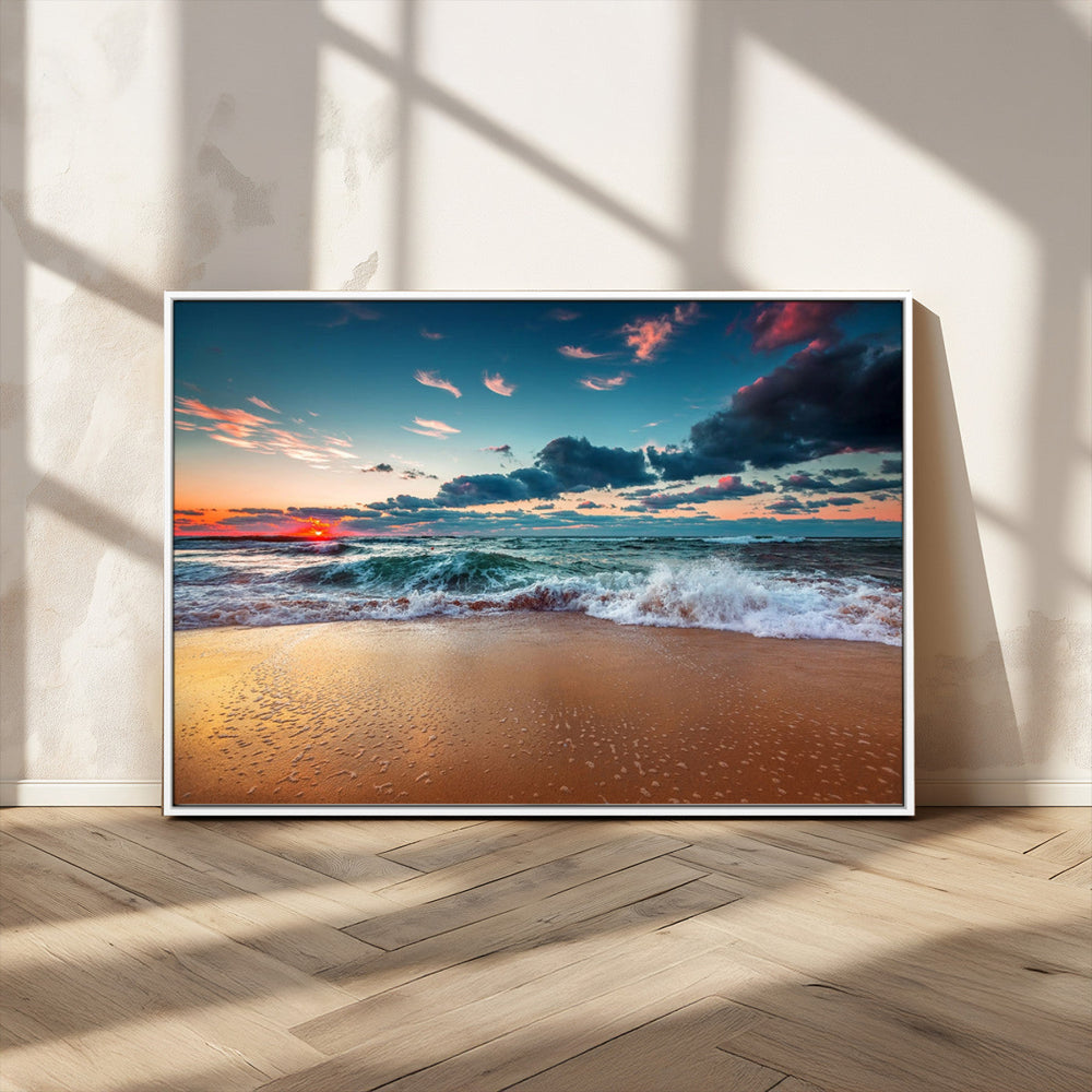 Sunset Ocean Beach Wall Art – Giclee Canvas Print, Coastal