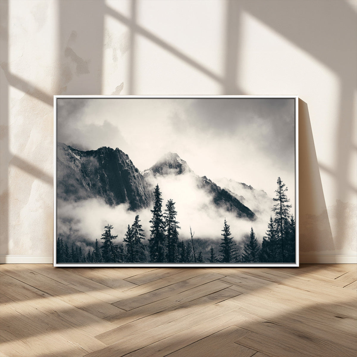 Large Foggy Mountain Forest Wall Art Canvas Print | Misty