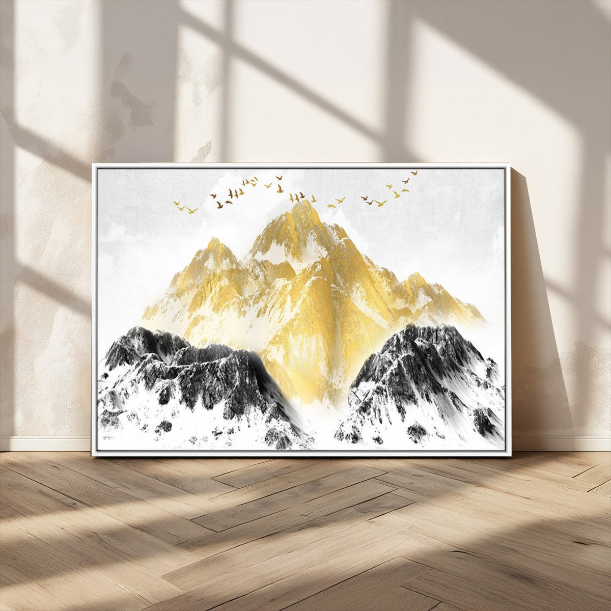 Golden Mountain Triptych Wall Art Canvas Print, Modern