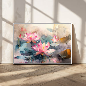 Lotus Flower Wall Art | 3-Panel Giclee Canvas Print of Pink