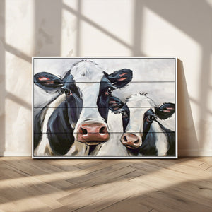 Vintage Baby and Mom Cattle Wall Art Canvas Print