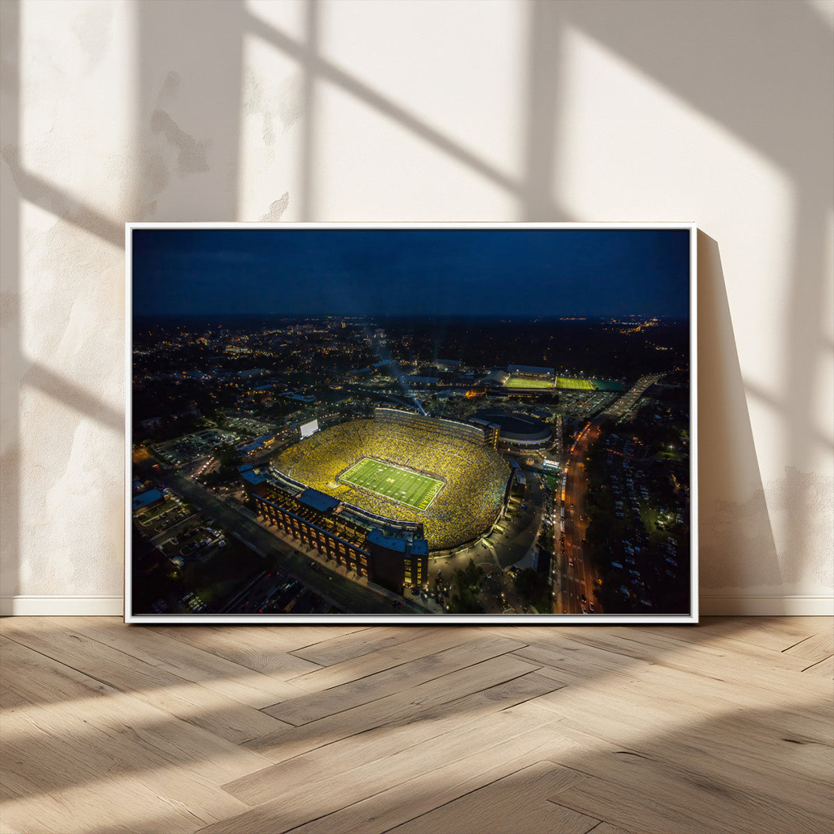 Michigan Stadium Night Game Wall Art – Sports Arena Aerial