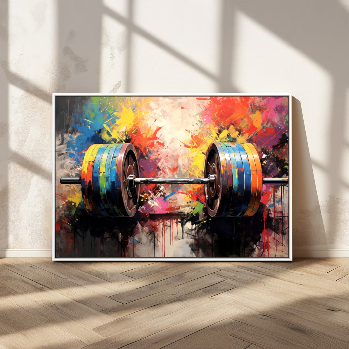 Weightlifting Barbell Art Triptych, Bold Abstract Fitness