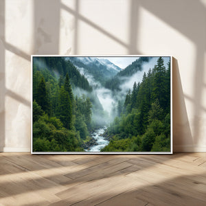 Mountain Forest River Canvas Wall Art Print - Serene Nature