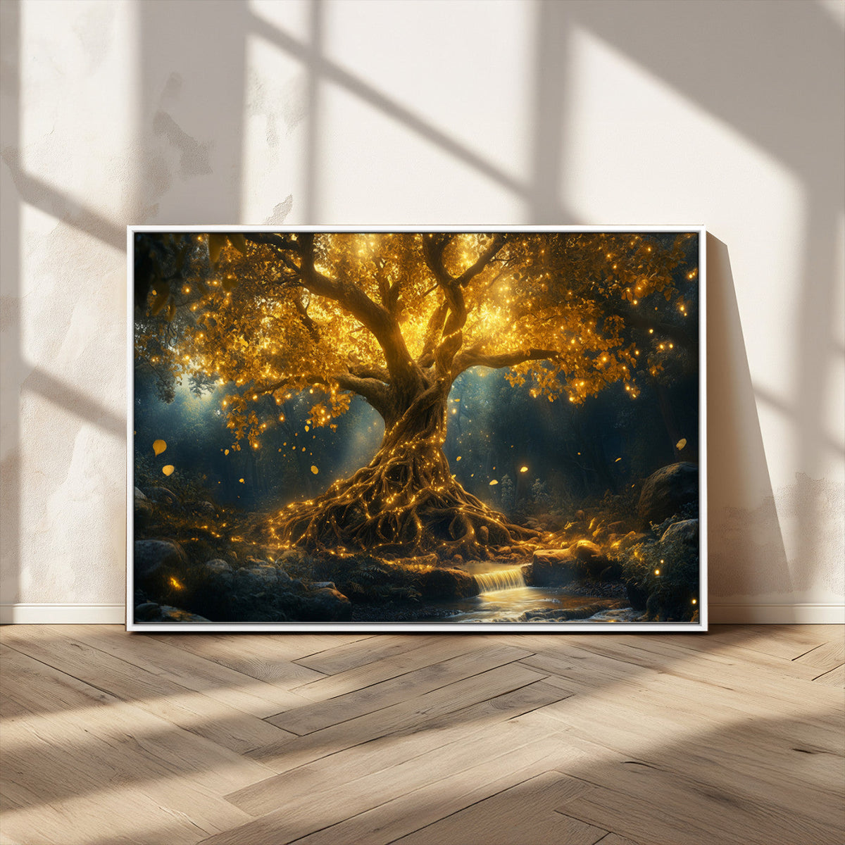 Golden Tree of Life Canvas Wall Art Print - Majestic Glowing