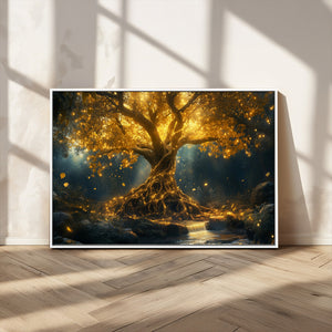 Golden Tree of Life Canvas Wall Art Print - Majestic Glowing
