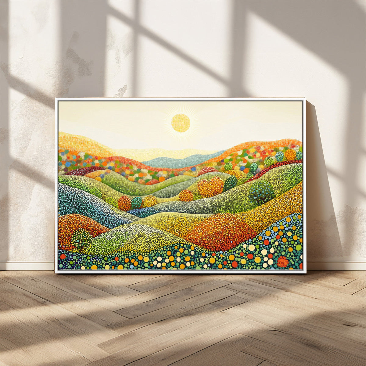 YAYOI KUSAMA Colorful Dot Art Landscape Canvas - Framed