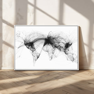 Flight Routes Air Traffic Map Canvas Wall Art - Framed -