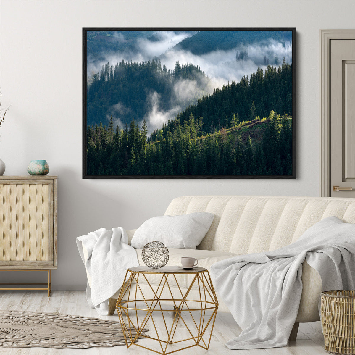 Misty Forest Wall Art Canvas Print – Pine Hills Foggy Trees