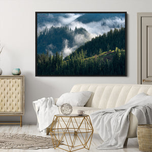 Misty Forest Wall Art Canvas Print – Pine Hills Foggy Trees