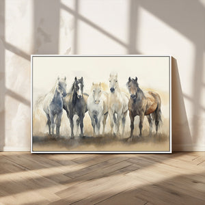 Wild Horses Wall Art Canvas Print, Framed Running Horses Art