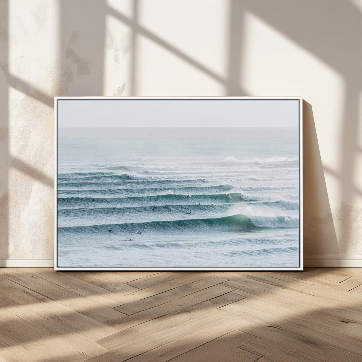 Ocean Waves Wall Art Canvas Print – Framed Surfer Lineup