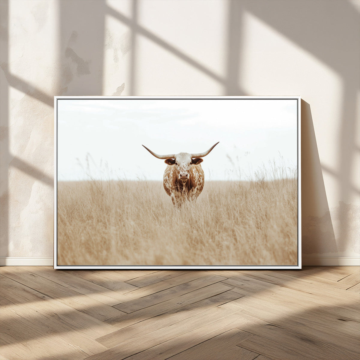 Texas Longhorn Wall Art Canvas Print – Framed Lone Cattle