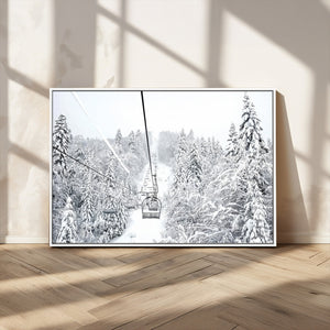 Snowy Ski Lift Wall Art – Framed Winter Mountain Canvas