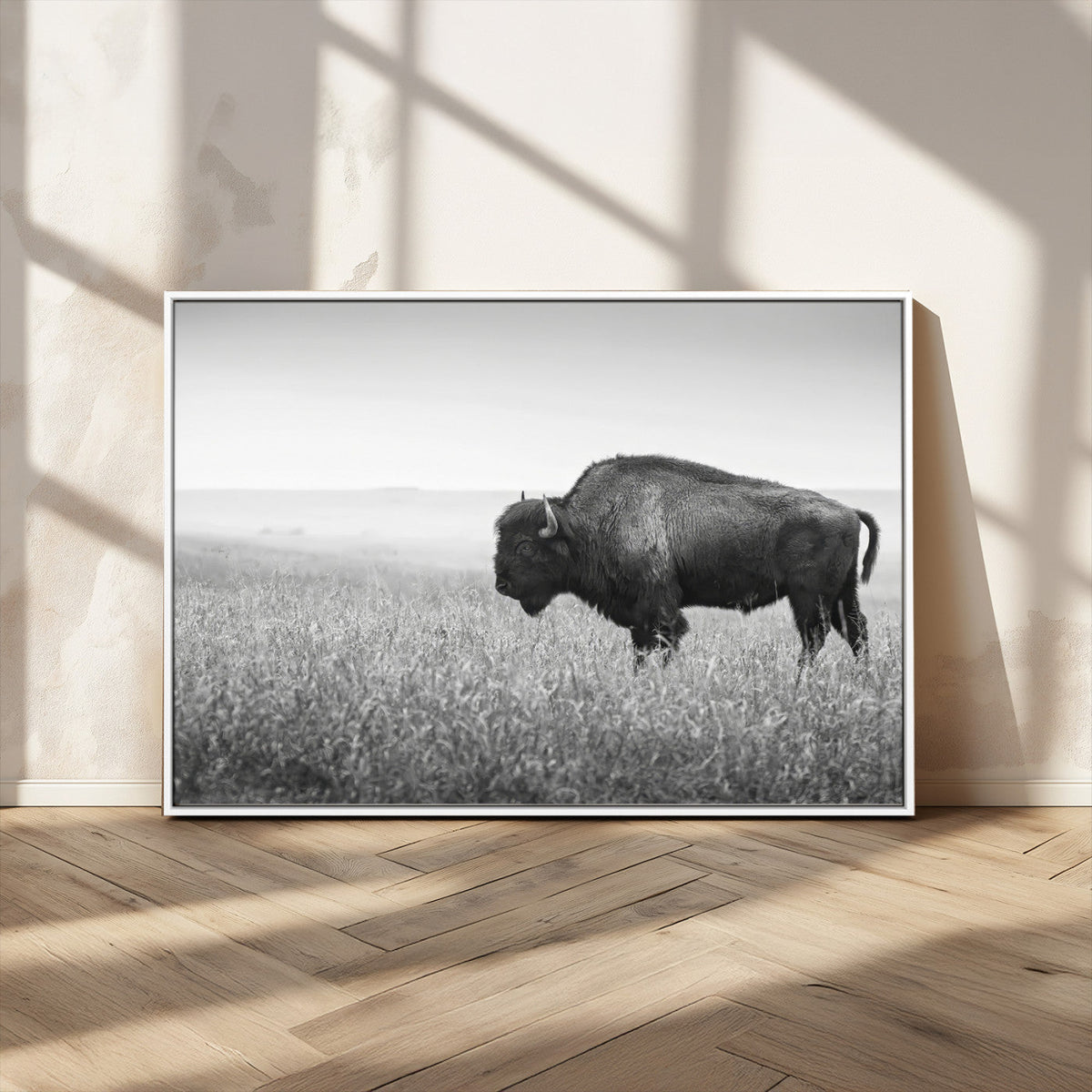 Bison Wall Art Canvas Print – Framed Rustic Wildlife Scene
