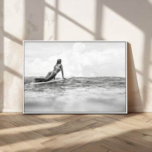 Black and White Surfing Wall Art Canvas Print – Framed Ocean