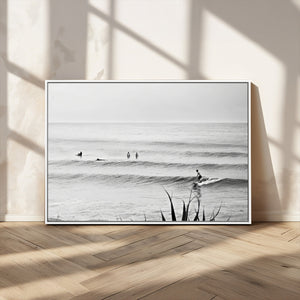 Surfer Silhouette Wall Art – Framed Calm Ocean Canvas