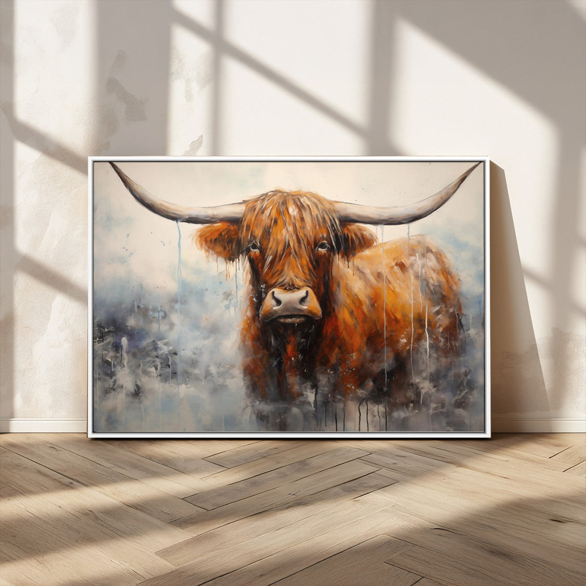 Scottish Highland Wall Art Canvas Print, Framed Longhorn Art