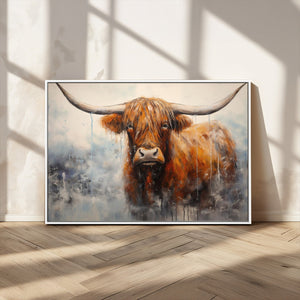 Scottish Highland Wall Art Canvas Print, Framed Longhorn Art