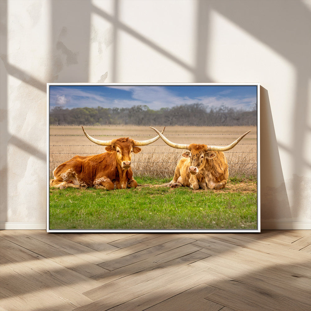 Texas Longhorn Pair Wall Art Canvas Print – Peaceful Rustic