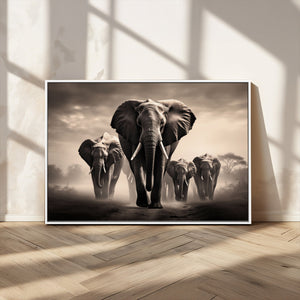Elephant Family Wall Art Canvas Print, Framed Elephant Wall