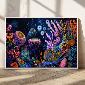 Vibrant Neon Coral Reef Wall Art Canvas Print, Colorful