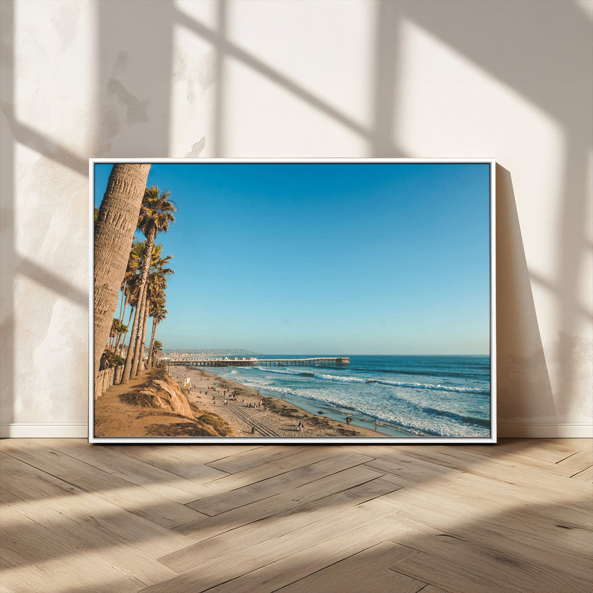 Scenic Beach Wall Art Canvas Print – Tall Palm Trees, Sandy