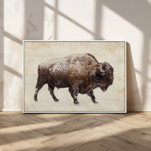 Snow-dusted bison silhouette textured vintage style rugged