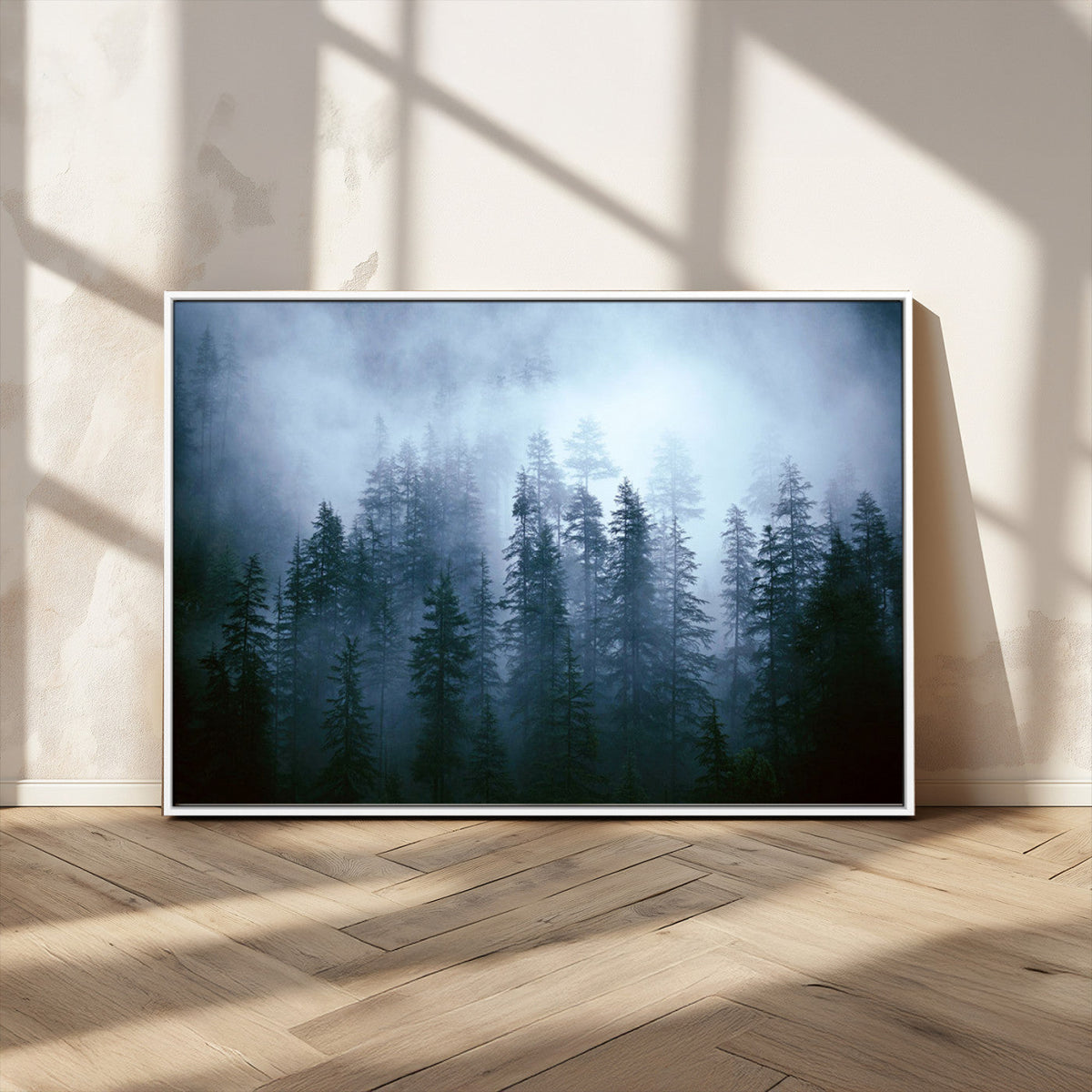 Foggy Evergreen Pines Wall Art Canvas Print, Mist Forest and