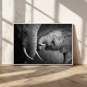 Elephant Family Wall Art Canvas, Framed Elephant Family