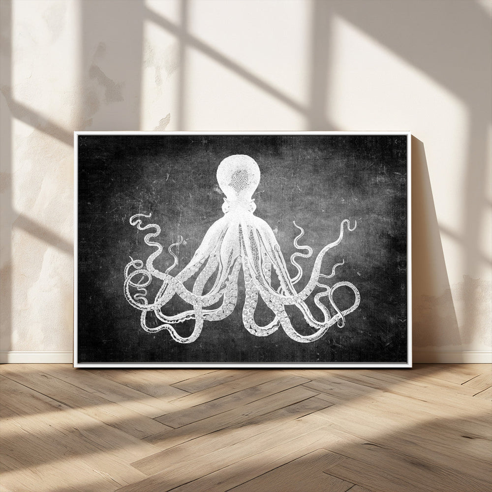 Black White Octopus Wall Art Canvas Print
