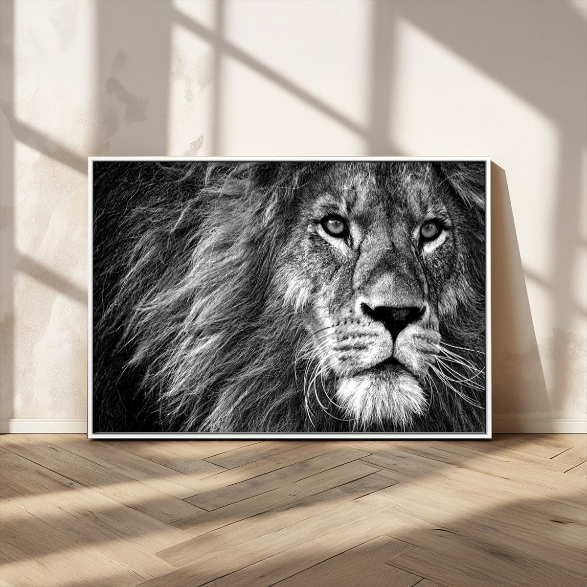 Black and White Lion Canvas Wall Art Print – Wildlife
