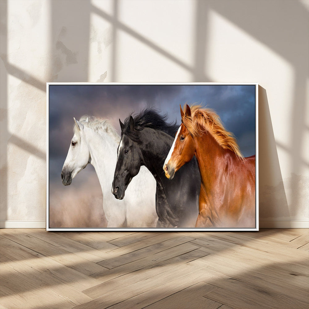 Animal Wall Art Three Horses Farmhouse Art Canvas, Framed