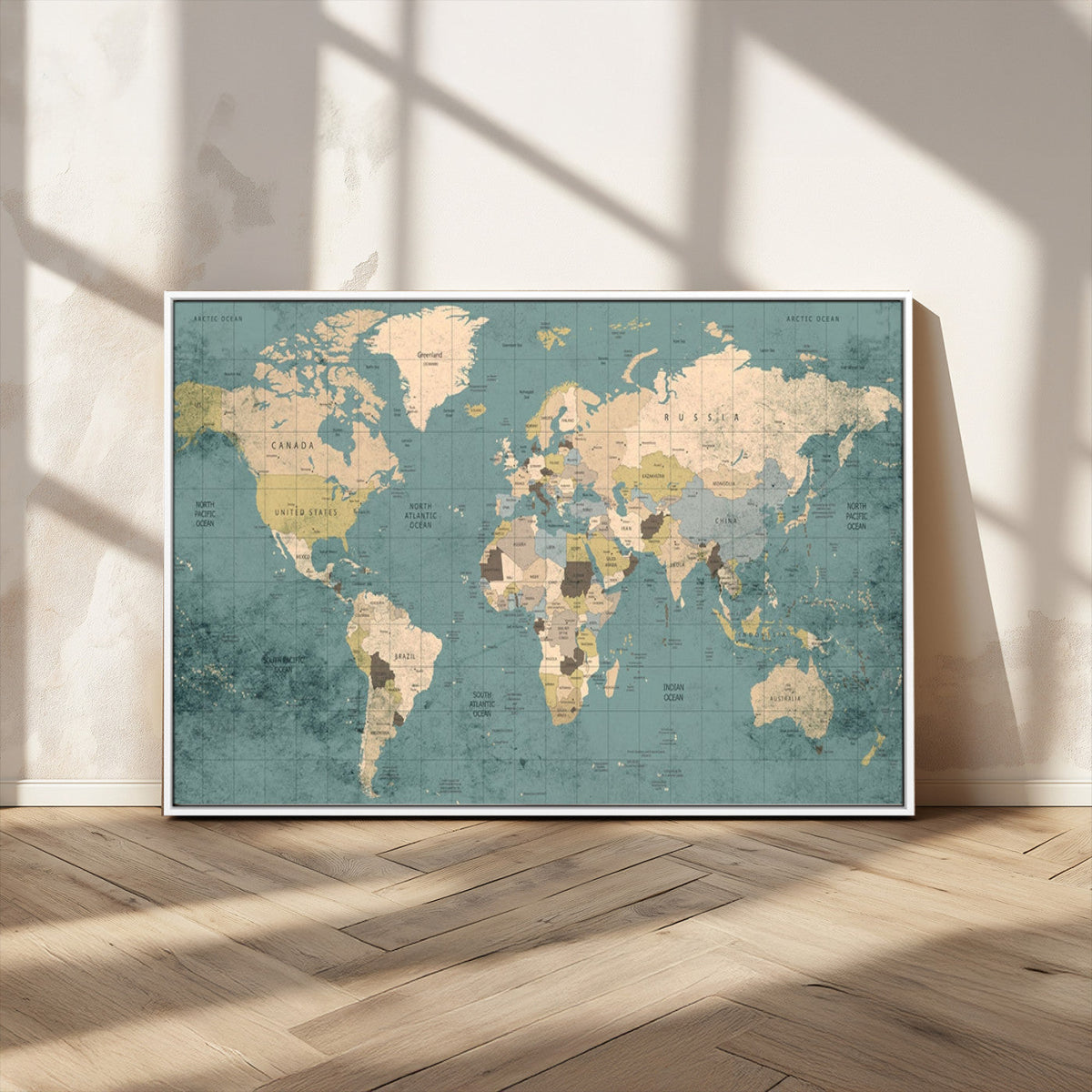 Classic World Map Canvas Print – Framed Vintage Map Wall