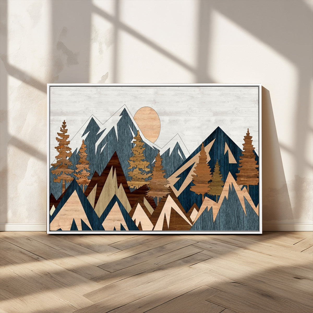 Abstract Wood Panel Effect Mountain Range Top Wall Art