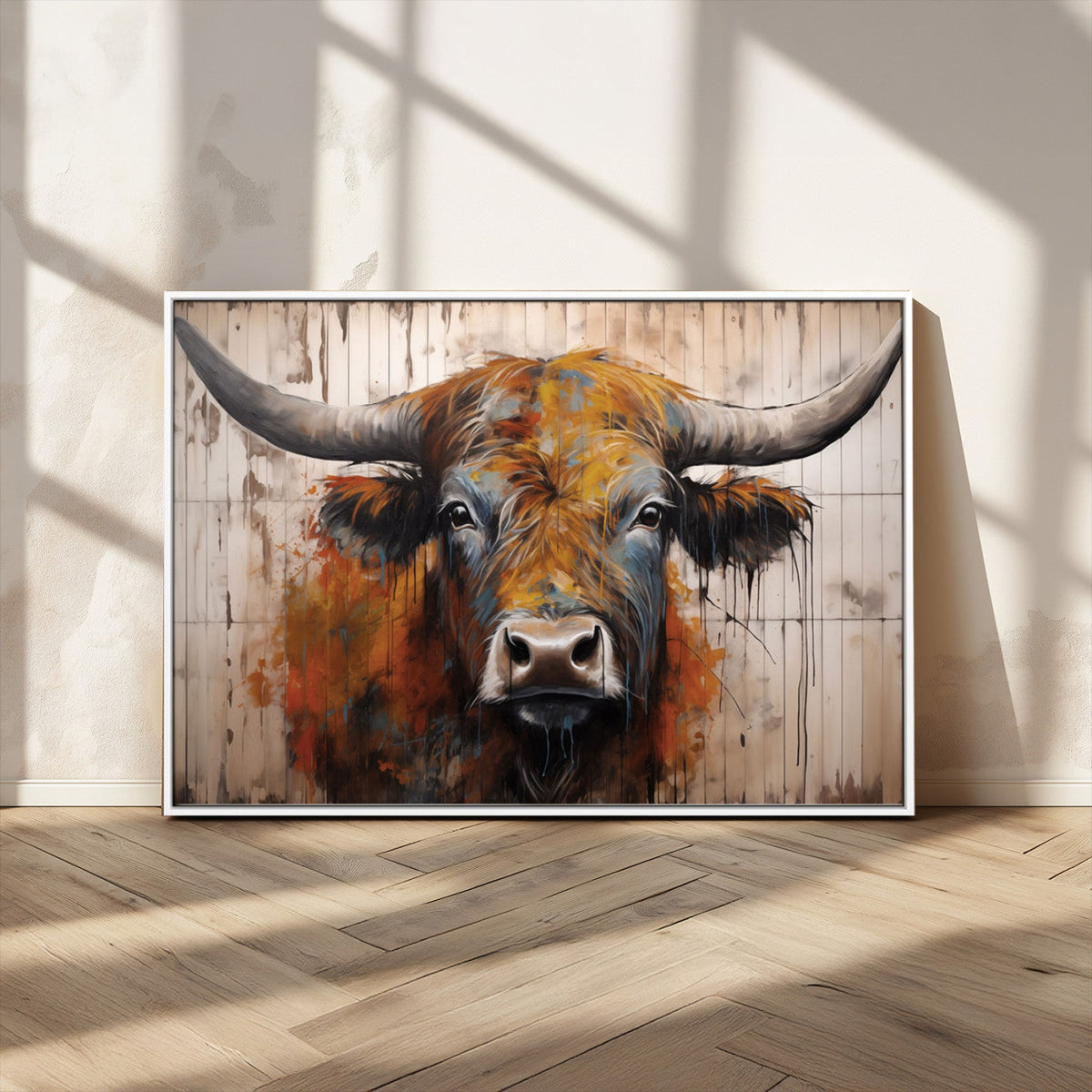 Abstract Bull Highland Cow Canvas Wall Art Print – Vibrant