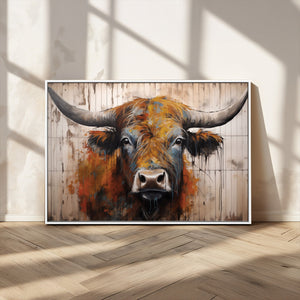 Abstract Bull Highland Cow Canvas Wall Art Print – Vibrant