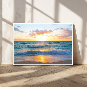 Golden Sunset Over Ocean Waves - Serene Coastal Triptych