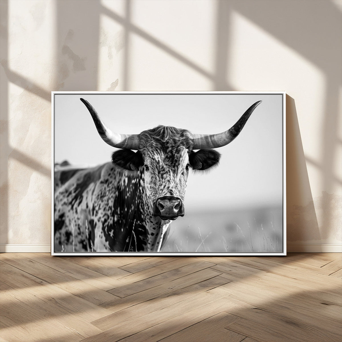Texas Highland Cow Longhorn Canvas Print - Rustic Farmhouse