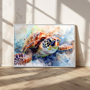 Watercolor Sea Turtle Wall Art Canvas Print - Vibrant Ocean