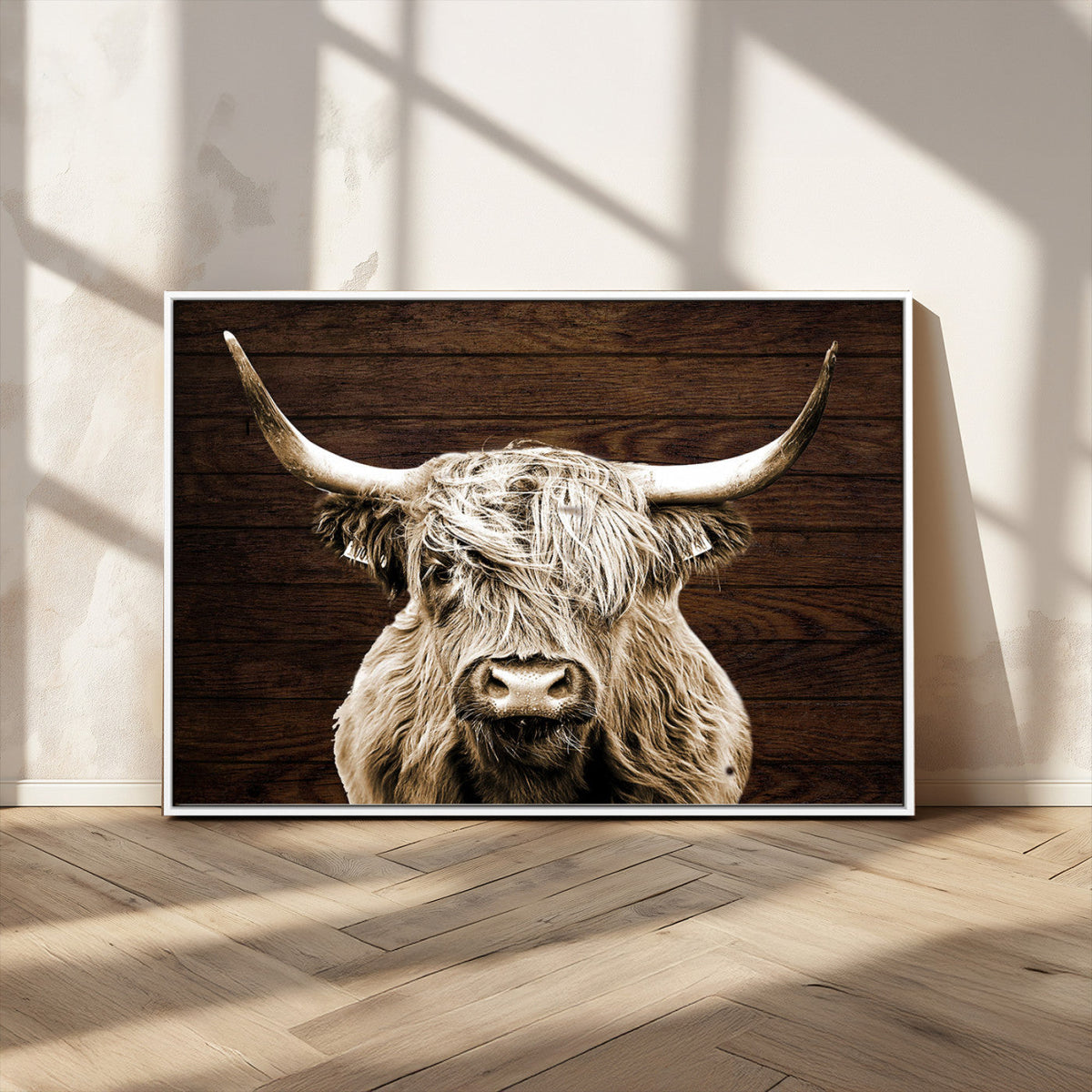 Highland Cow Wall Art Canvas Print, Rustic Farmhouse Decor,
